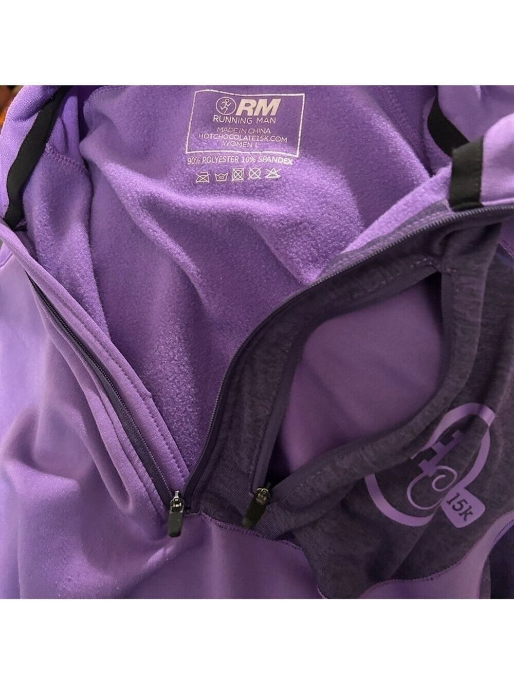 Running Man Purple 1/4 Zip Top Hot Chocolate 15K/5K Long Sleeve Top Size L VGC - Picture 8 of 8